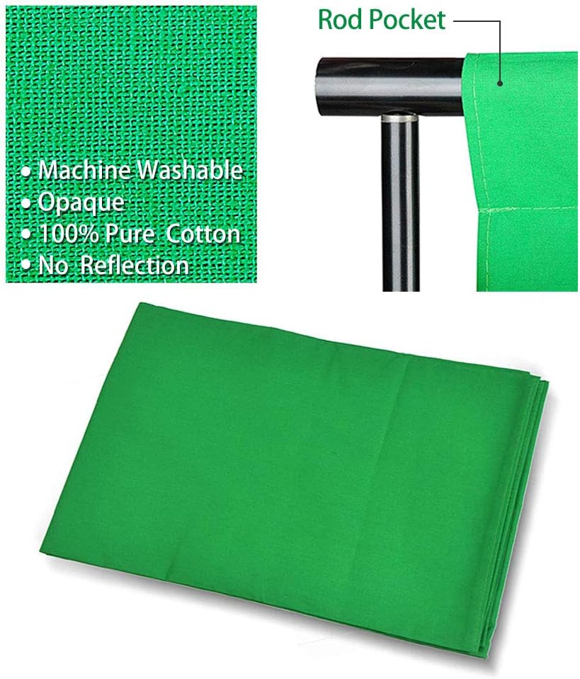 Photo Video Studio 10 x12ft 100% Cotton Muslin Chromakey Green Screen Backdrop with 8.5 x 10ft Stand Photography Background Support System Kit Clamp, Carry Bag