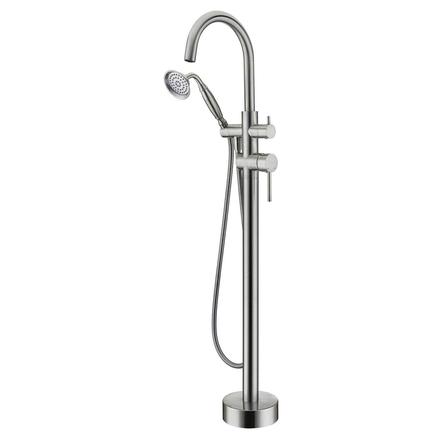 Tub Filler Freestanding Bathtub Faucet Brushed Gold Floor Mounted Brass Bathroom Tub Faucets with Hand Shower