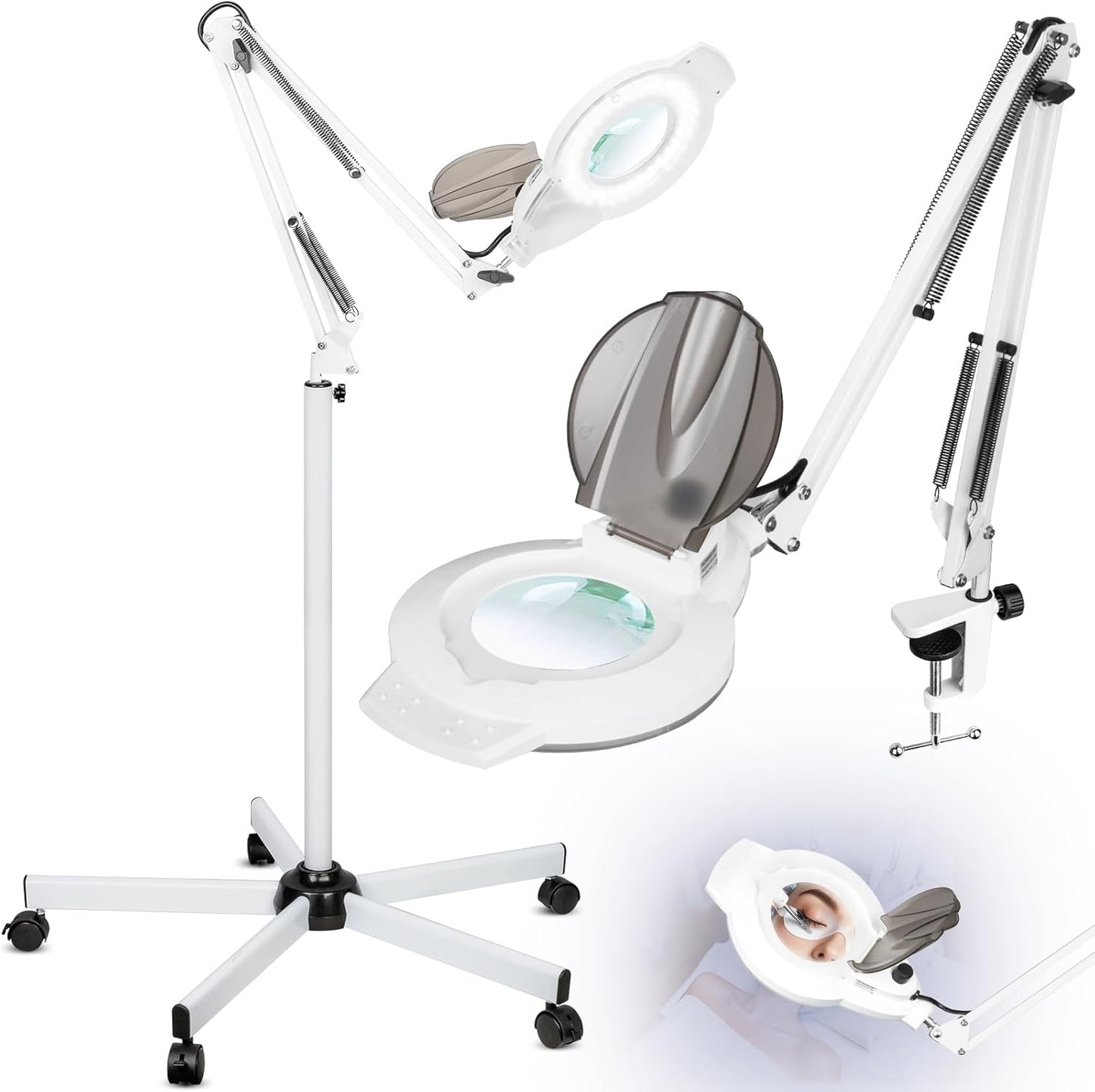 10X Magnifying Glass with Light and Stand, 2200 Lumens Dimmable Magnifying Floor Lamp, 2-in-1 Lighted Magnifier with 5 Wheels Rolling Base, Mag Lamp for Estheticians, Crafts, Reading, Facial