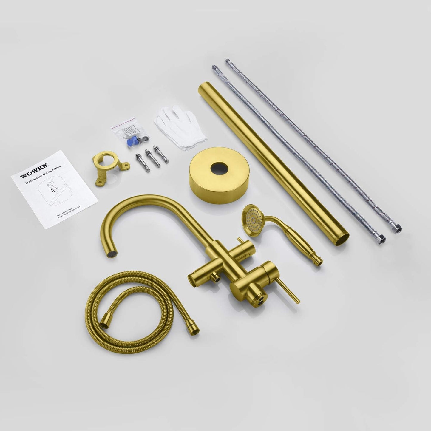 Tub Filler Freestanding Bathtub Faucet Brushed Gold Floor Mounted Brass Bathroom Tub Faucets with Hand Shower