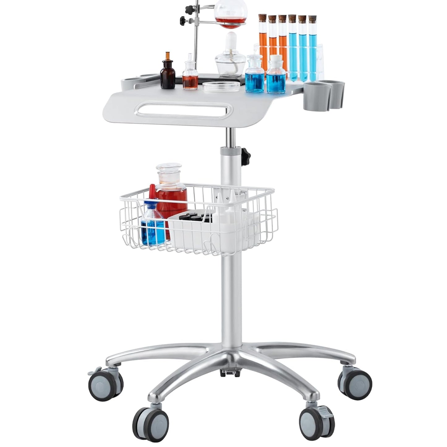 VEVOR Medical Mobile Trolley With Wheels 29.5"-41.3" Height Adjustable Stainless Steel Dental Cart Rolling Desktop Lab With 16.5" 15.7" Large Tabletop
