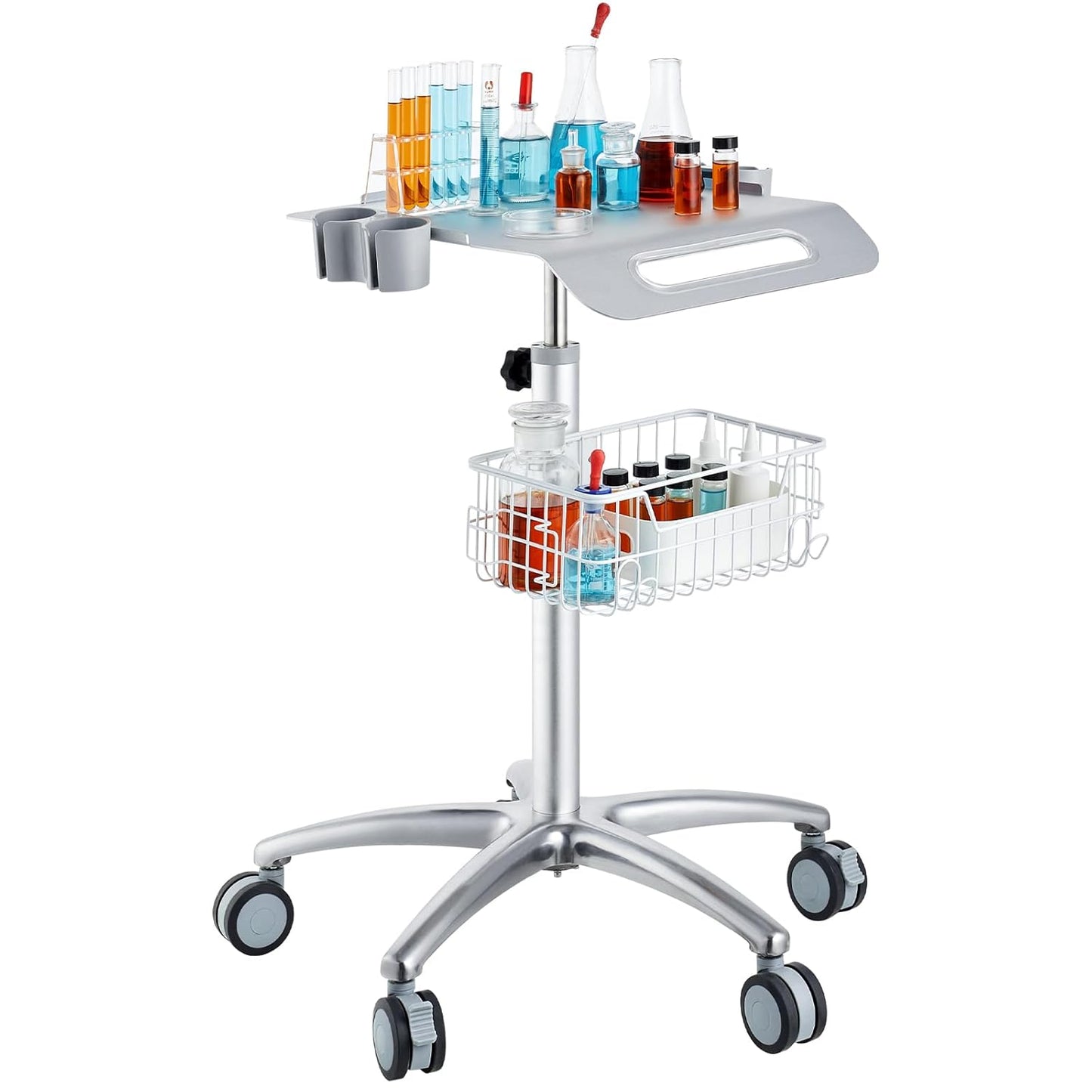 VEVOR Medical Mobile Trolley With Wheels 29.5"-41.3" Height Adjustable Stainless Steel Dental Cart Rolling Desktop Lab With 16.5" 15.7" Large Tabletop