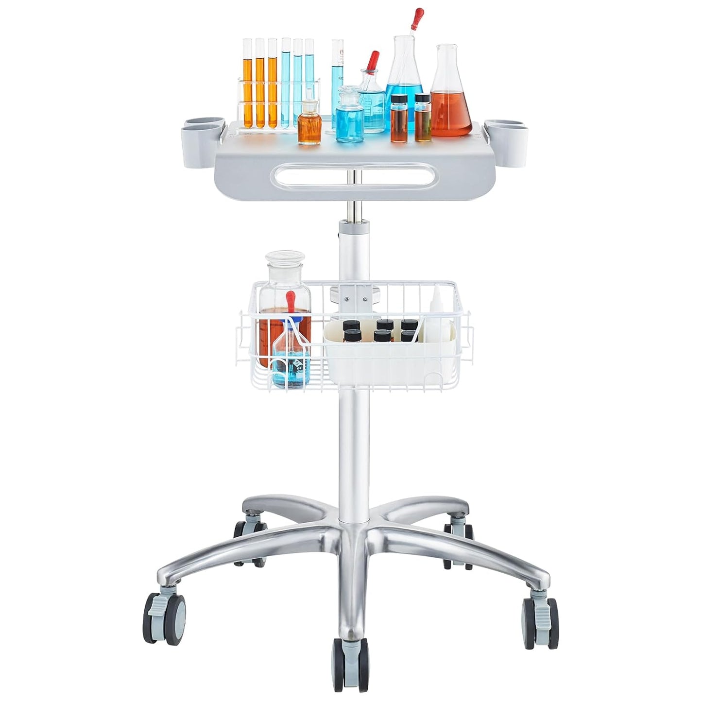VEVOR Medical Mobile Trolley With Wheels 29.5"-41.3" Height Adjustable Stainless Steel Dental Cart Rolling Desktop Lab With 16.5" 15.7" Large Tabletop