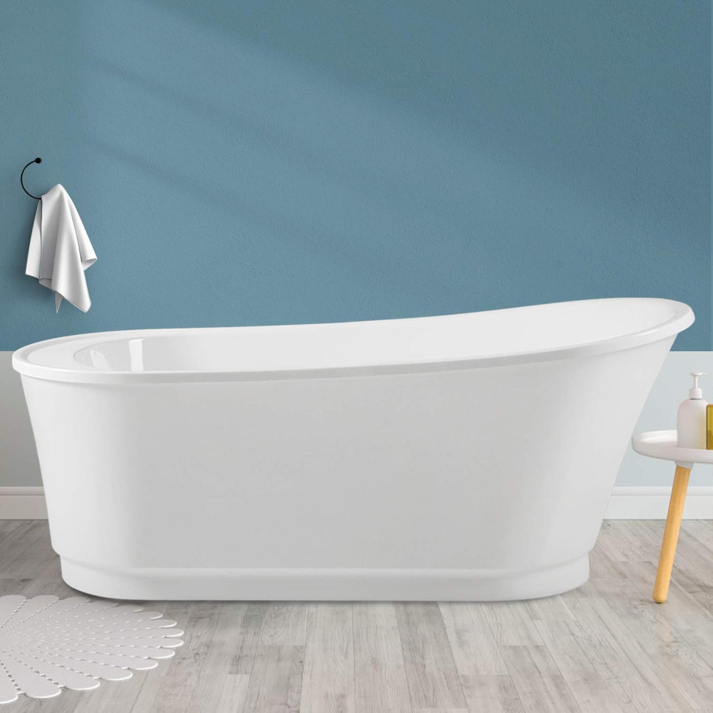 FerdY Lana'i 60" Freestanding Bathtub, Gracefully Shaped Freestanding Soaking tub, Glossy White, cUPC Certified, Brushed Nickel Drain & Overflow Assembly Included-02125