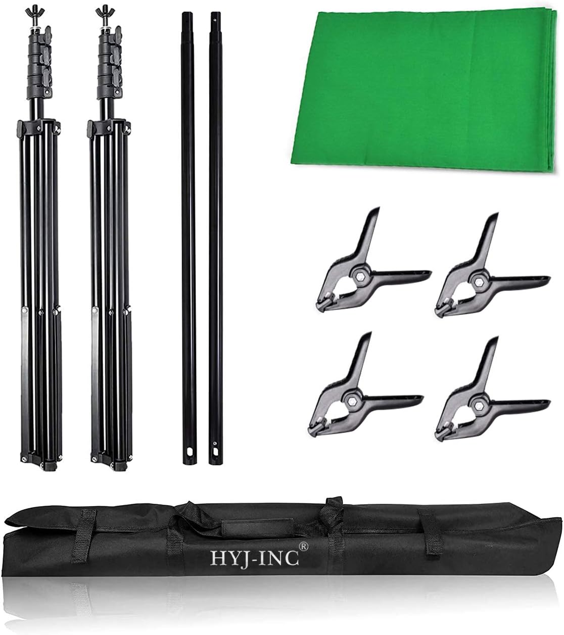 Photo Video Studio 10 x12ft 100% Cotton Muslin Chromakey Green Screen Backdrop with 8.5 x 10ft Stand Photography Background Support System Kit Clamp, Carry Bag