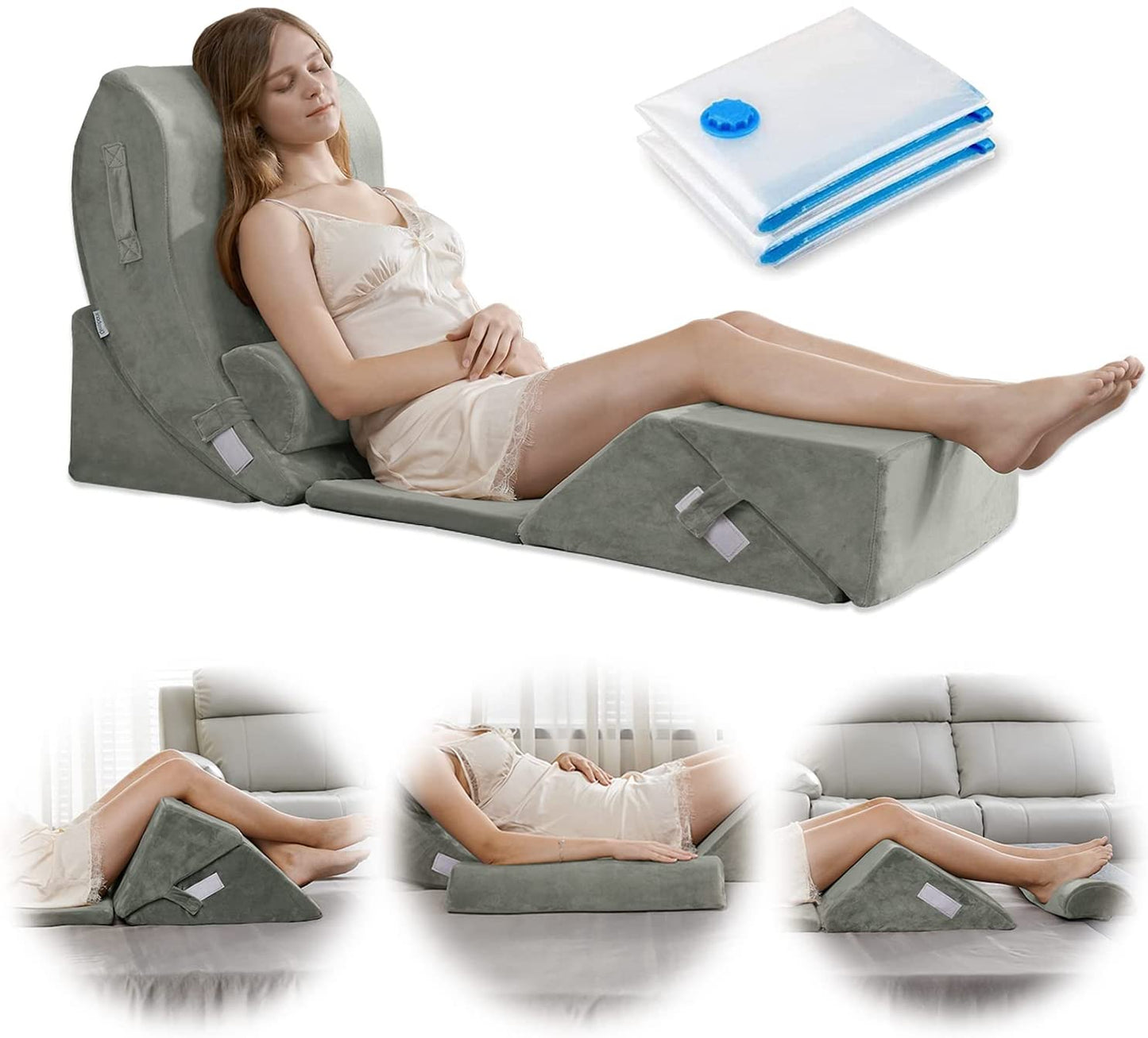 6PCS Orthopedic Bed Wedge Pillow Set Adjustable Pillows