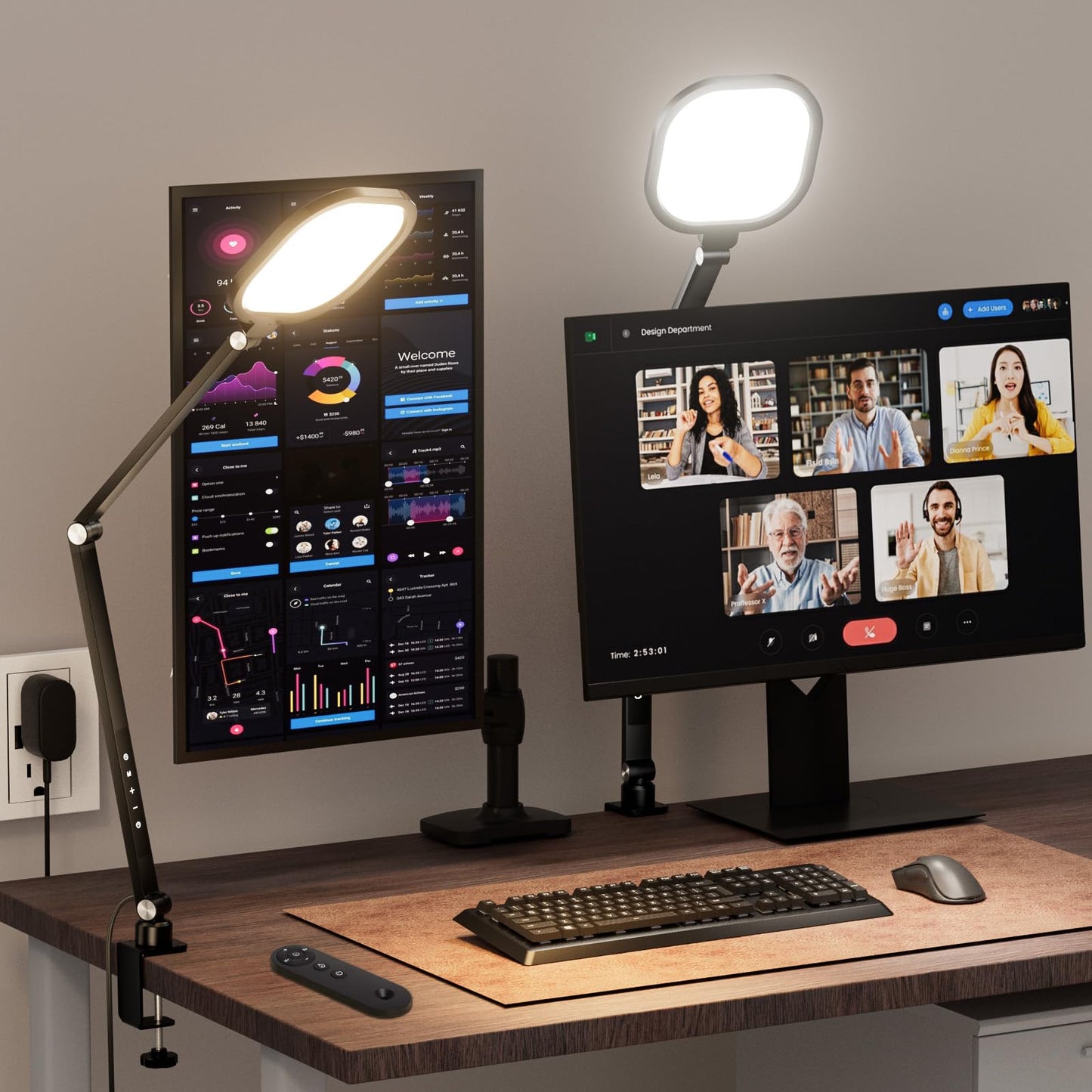 Ring Light with Stand, 15W Dimmable Zoom Lighting for Computer, Home Office, Reading, Video Calls, 66 Inches Floor Lamp with Flexible Swing Arm, AC Plug, Remote, Memory & Timer CRI >95