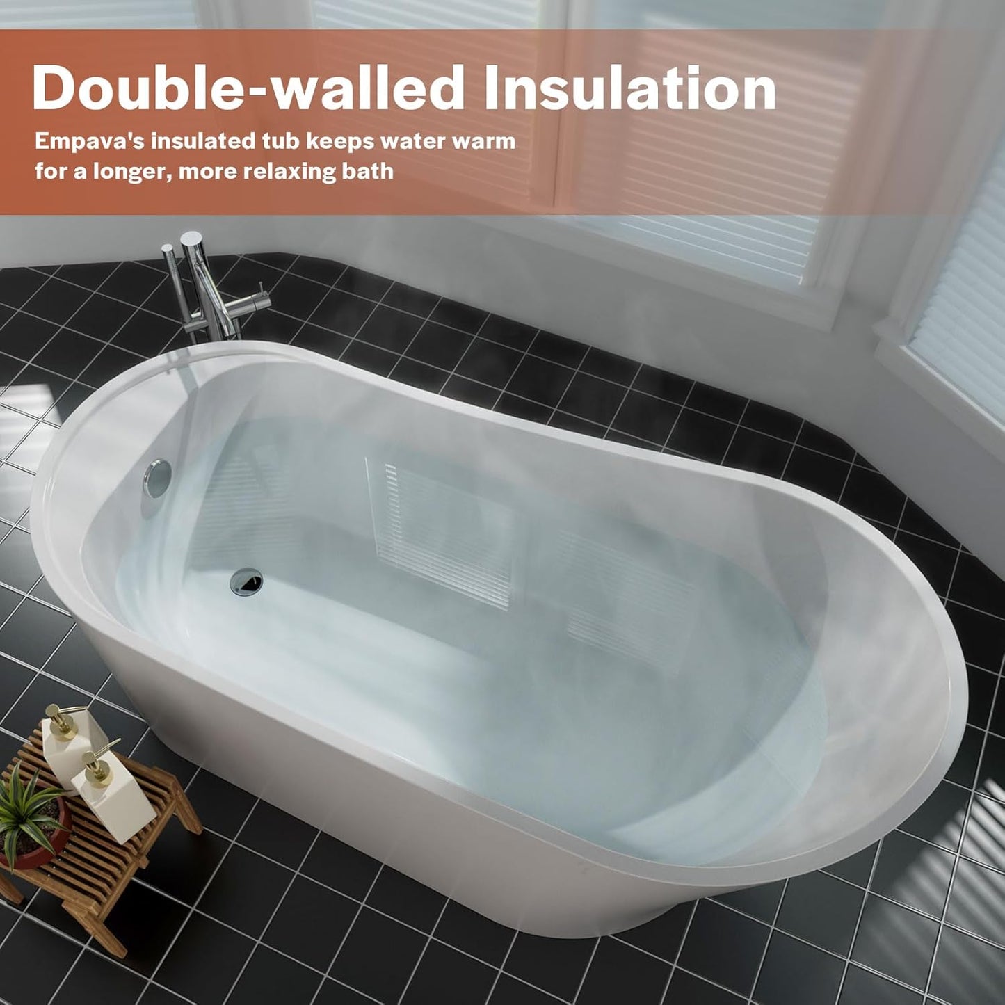 Empava 67" Luxury Stand Alone Acrylic Soaking SPA Tub Modern Freestanding Bathtubs with Custom Contemporary Design EMPV-FT1528