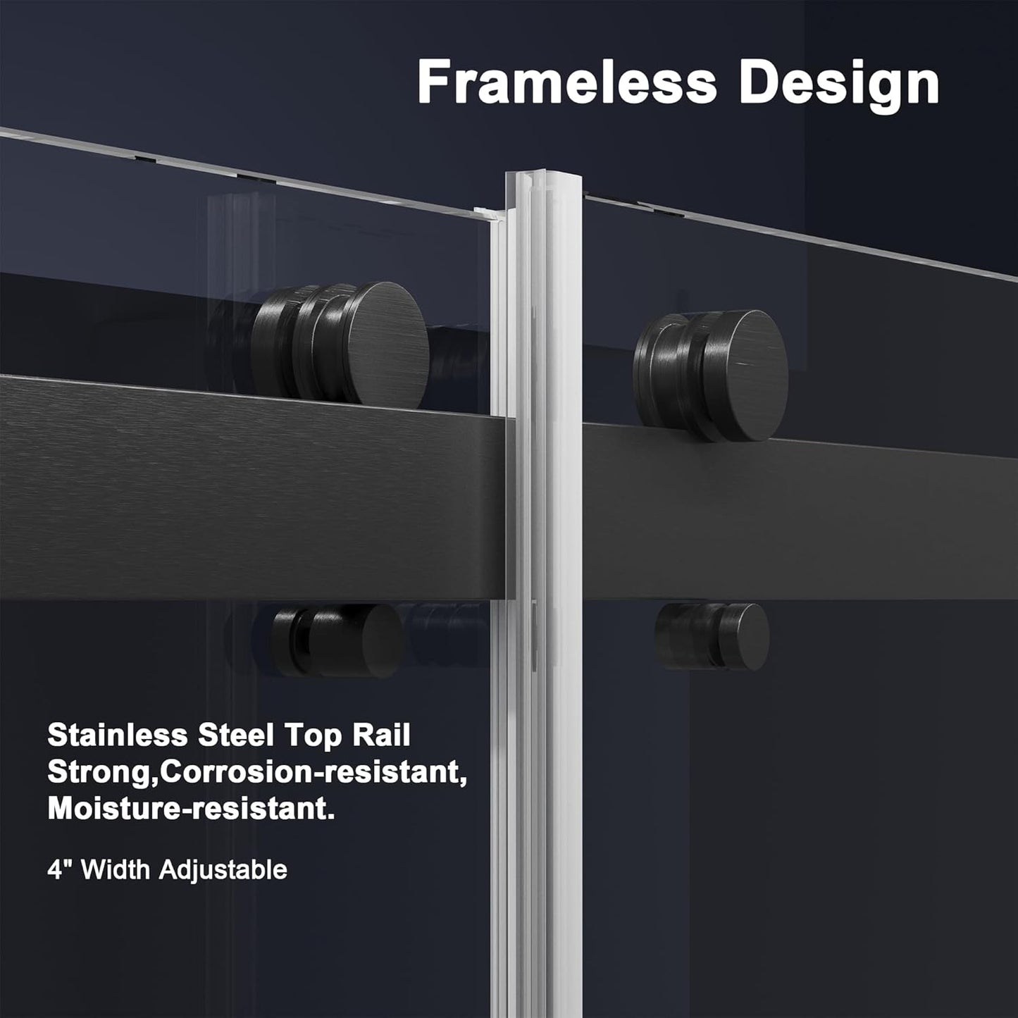 ROOMTEC Frameless Bathtub Shower Doors 56-60 W x 60 H, Double Sliding Tub Shower Door with Tempered Glass 5/16"(8mm), Duty Stainless Steel Hardwares, Matte Black