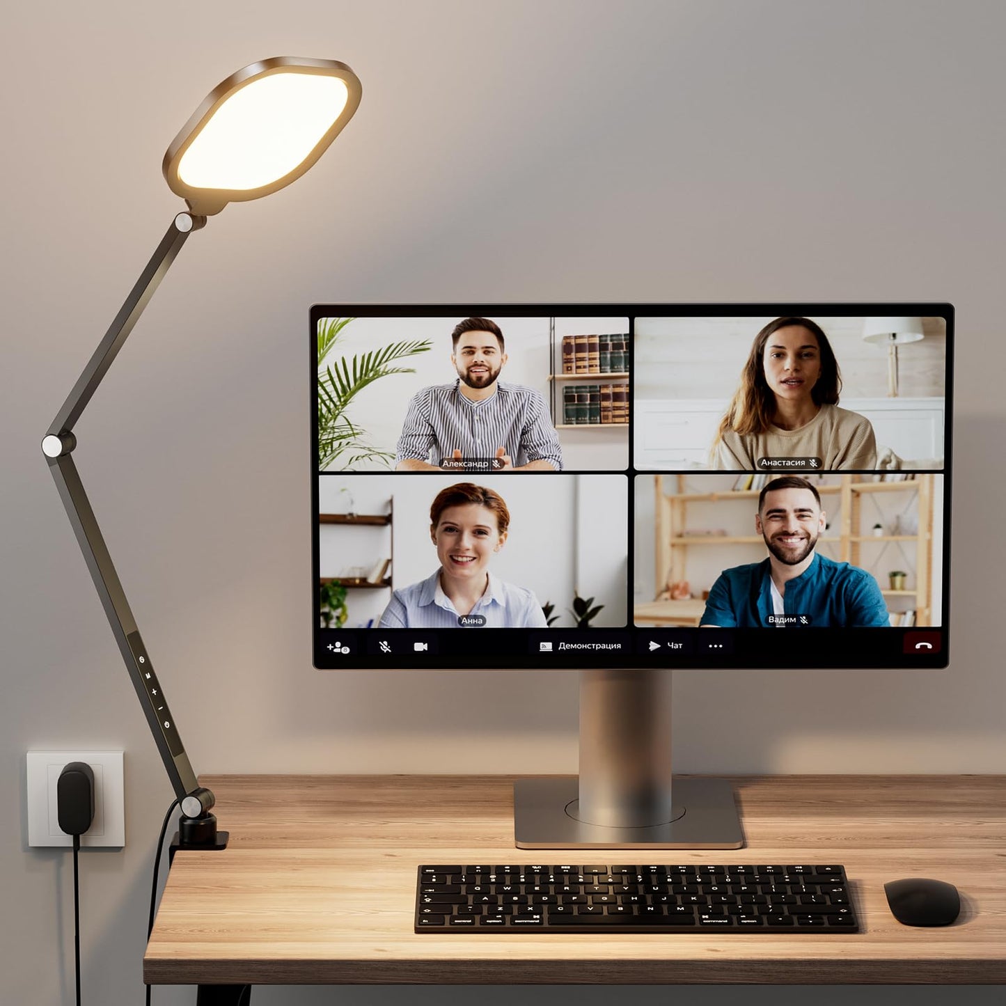 Ring Light with Stand, 15W Dimmable Zoom Lighting for Computer, Home Office, Reading, Video Calls, 66 Inches Floor Lamp with Flexible Swing Arm, AC Plug, Remote, Memory & Timer CRI >95