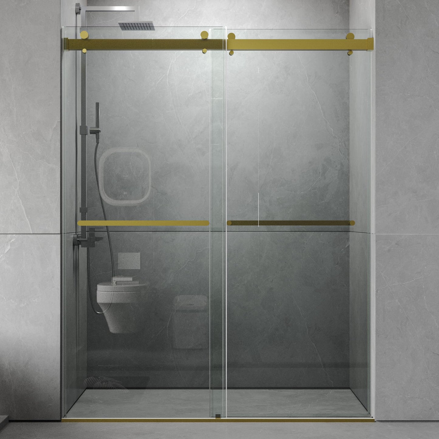 ROOMTEC Frameless Bathtub Shower Doors 56-60 W x 60 H, Double Sliding Tub Shower Door with Tempered Glass 5/16"(8mm), Duty Stainless Steel Hardwares, Matte Black