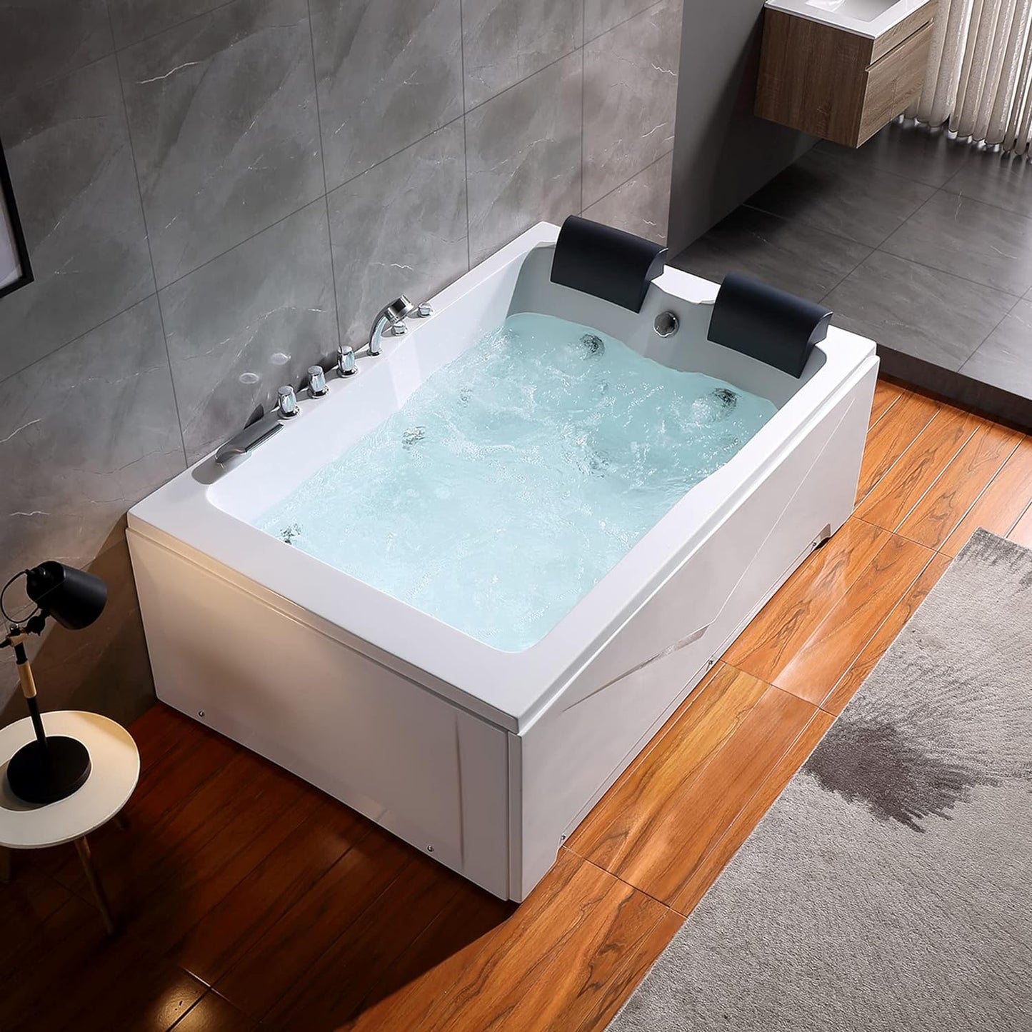 Empava 2 Person Whirlpool Bathtub,71” Whirlpool Tubs with 16 Jets,Jetted bathtub,Acrylic SPA Bath Tub,2 Person Hydro Massage Bathtub with Right Drain,3-Side Apron,White