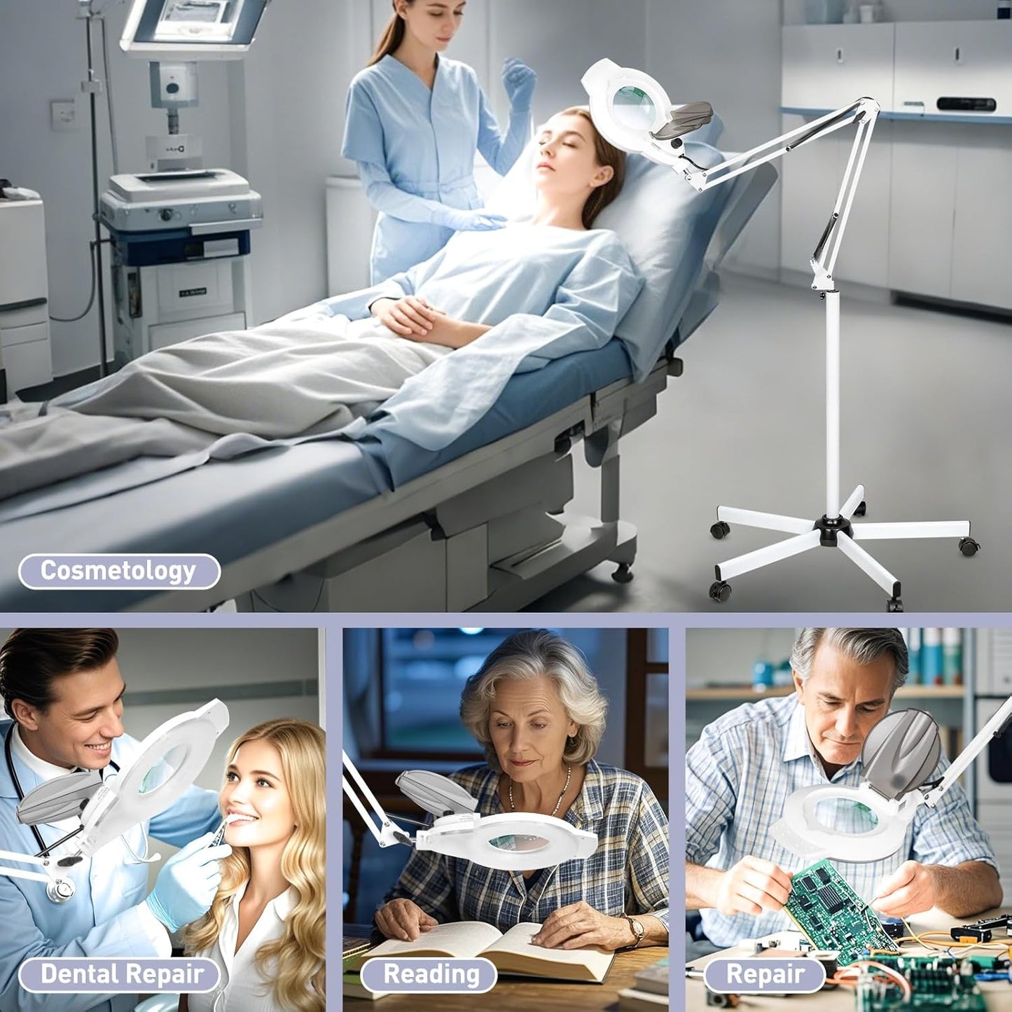 10X Magnifying Glass with Light and Stand, 2200 Lumens Dimmable Magnifying Floor Lamp, 2-in-1 Lighted Magnifier with 5 Wheels Rolling Base, Mag Lamp for Estheticians, Crafts, Reading, Facial