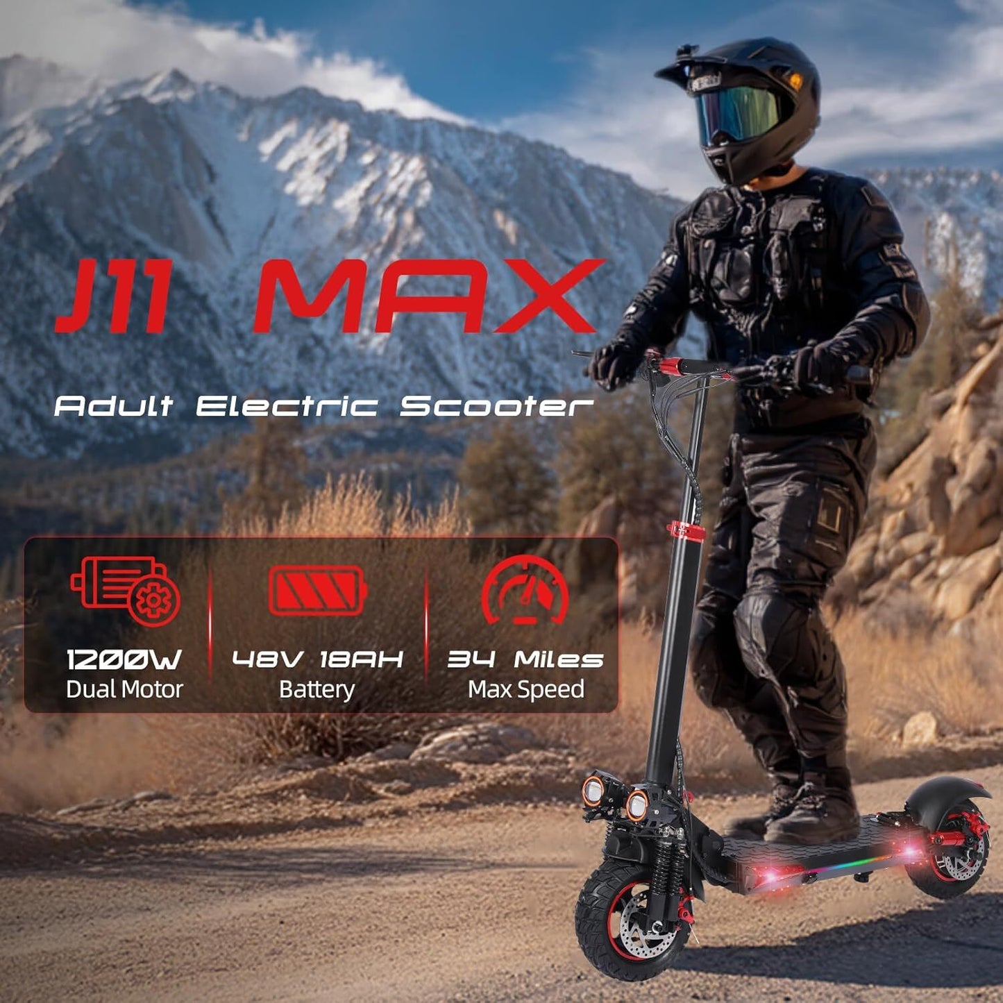 48V 1200W Electric Scooter for Adult 11"Off Road Fat Tires Fast Speed USA MAX X6