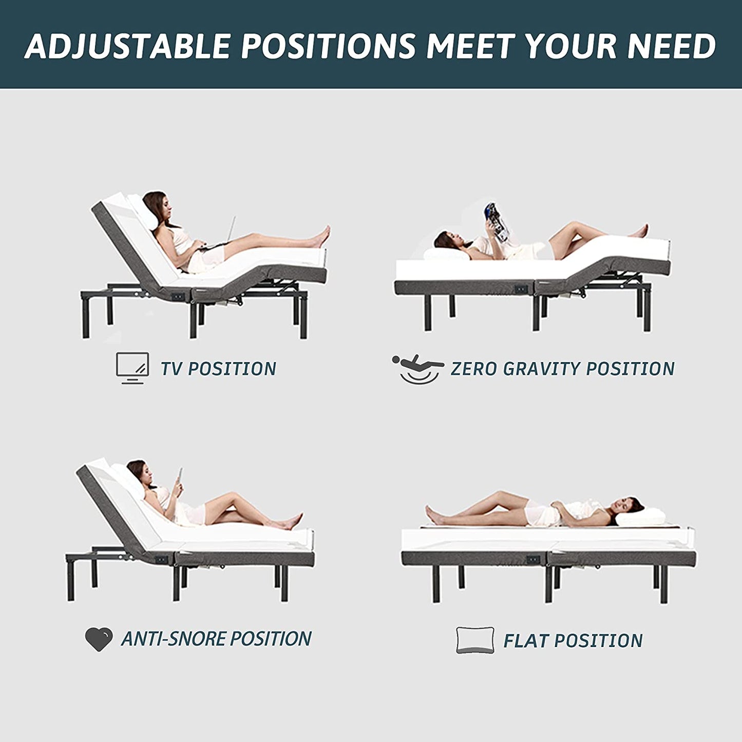 Adjustable Bed Frame Twin XL Electric Massage Adjustable Bed