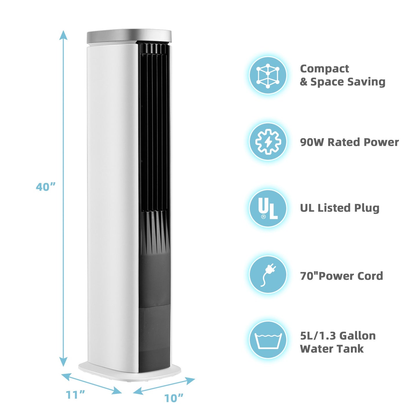 3-In-1 Portable Evaporative Air Cooler 40" Bladeless Cooling Tower Fan W/Timer