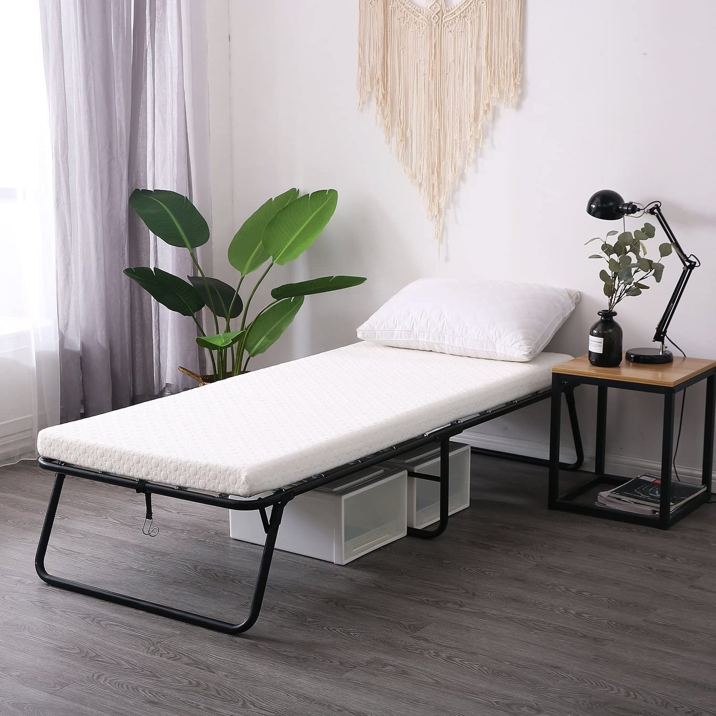 Rollaway Guest Bed Cot Fold Out Bed Portable Folding Bed Frame with Thick Memory Foam Mattress
