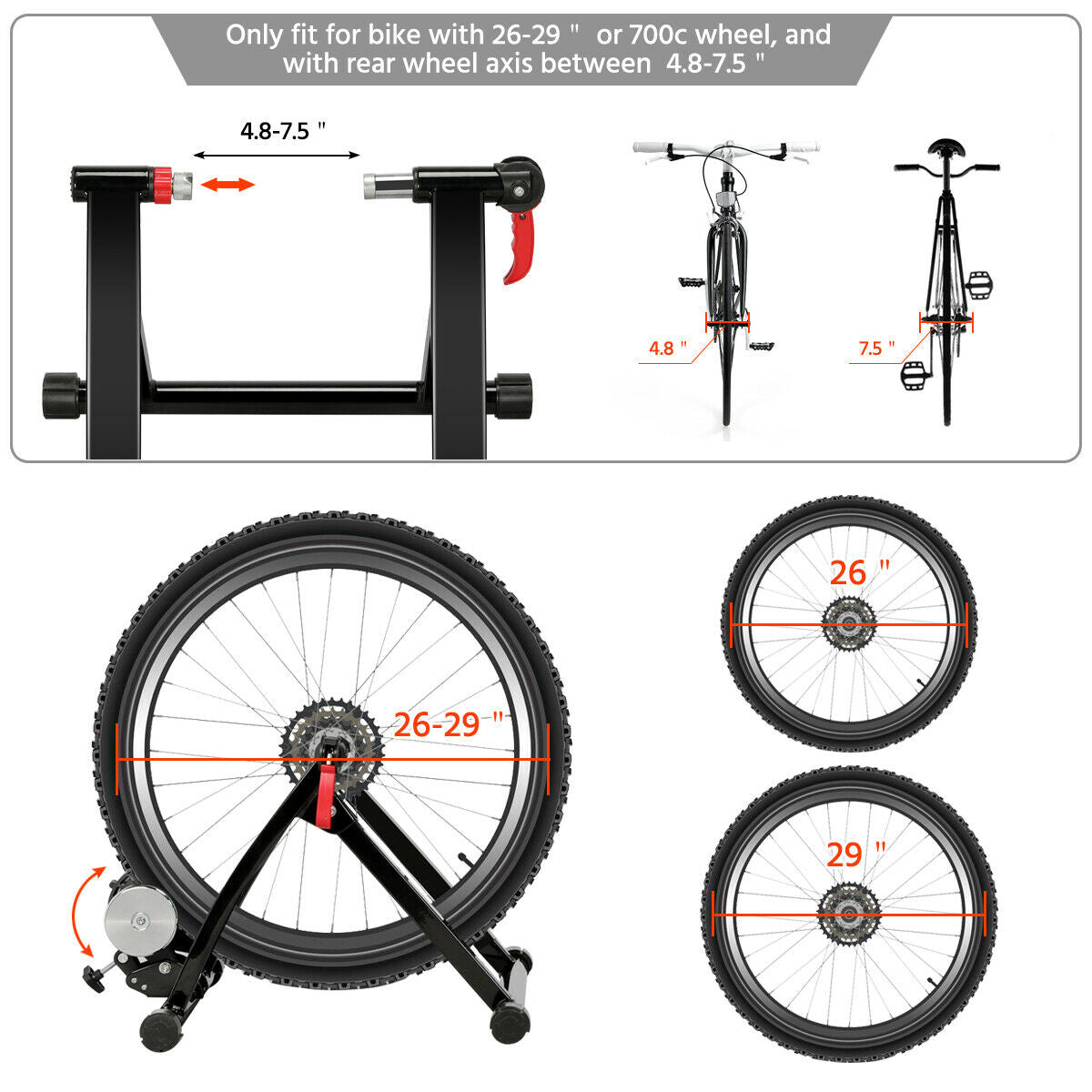 Bike Trainer Stand Magnetic Bike Trainer w/6 speed Level for Indoor stationary Exercise, Black