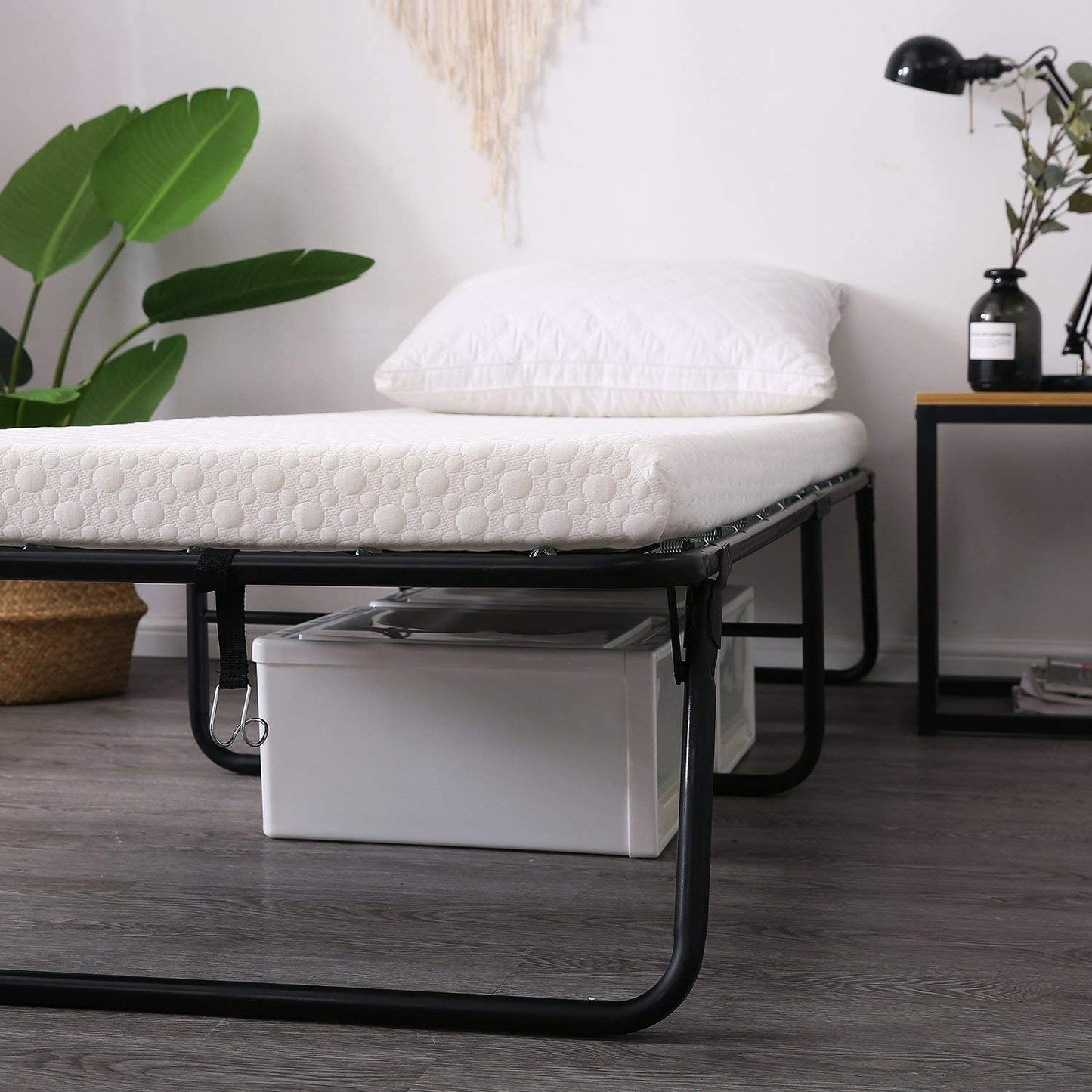Rollaway Guest Bed Cot Fold Out Bed Portable Folding Bed Frame with Thick Memory Foam Mattress