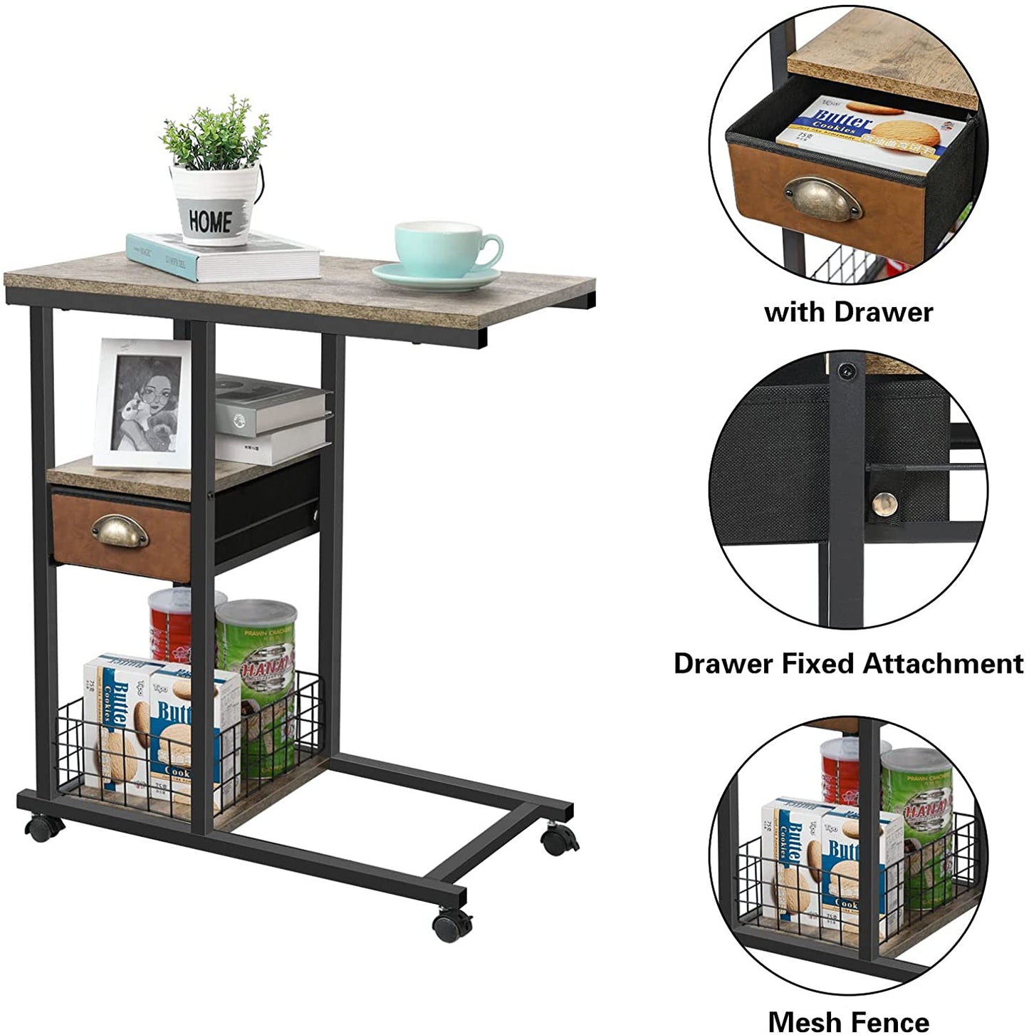 Overbed Laptop Table Mobile C Shaped Couch Side Table