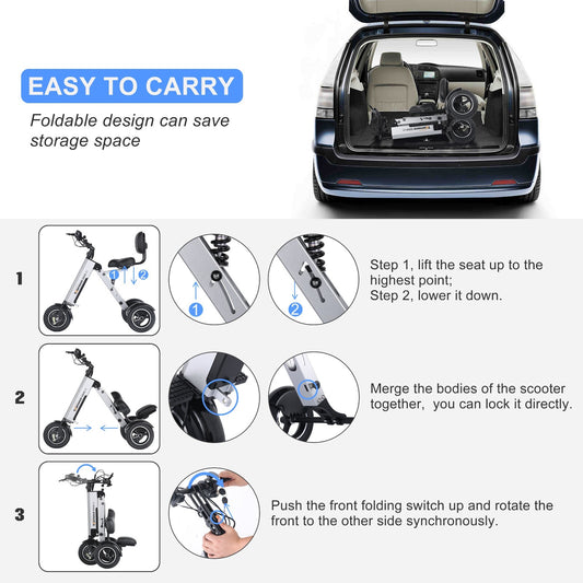 Powered Mobility Scooter 3 Wheel with Backrest Seat Lightweight Electric Scooter