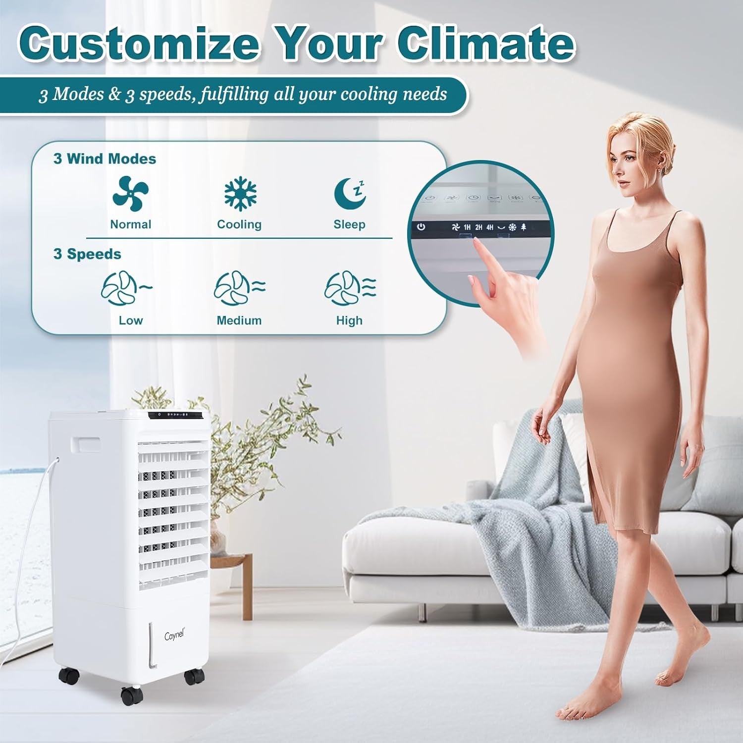 Portable Evaporative Air Cooler W/7H Timer 1.85-Gal Tank for Room Bedroom Office