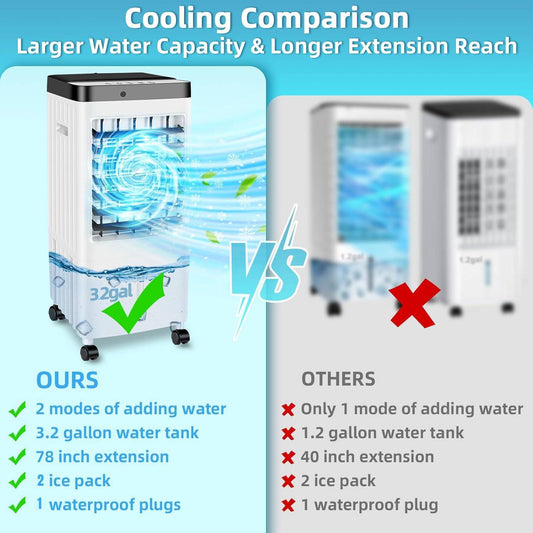 3-IN-1 Portable Air Conditioner Evaporative Air Cooler Humidifier Water Cooling
