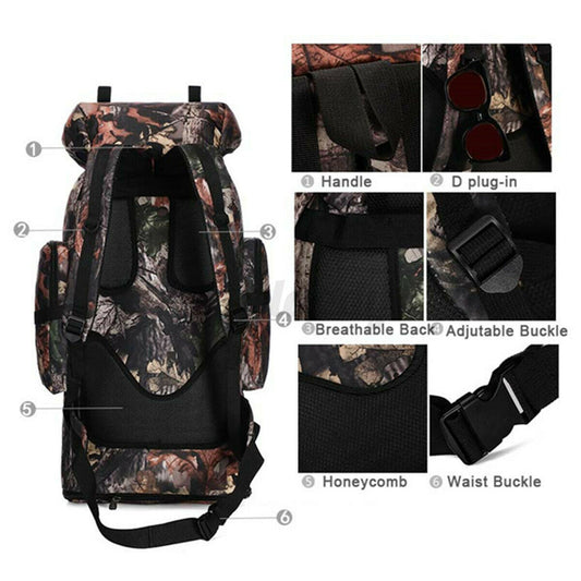 100L Military Tactical Backpack Army Hiking Rucksack Outdoor