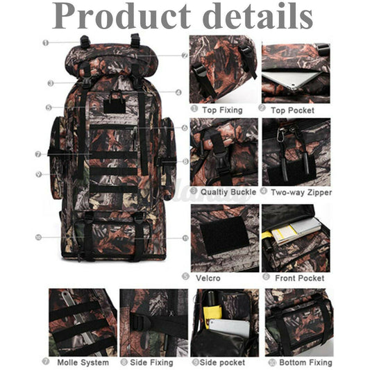 100L Military Tactical Backpack Army Hiking Rucksack Outdoor