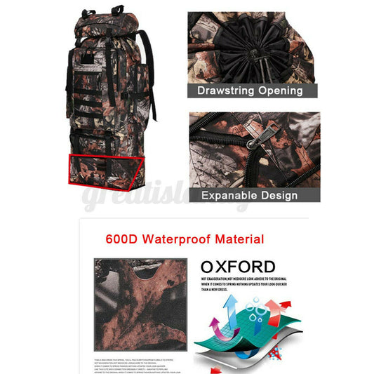 100L Military Tactical Backpack Army Hiking Rucksack Outdoor