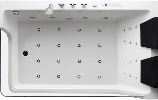 71" LED Acrylic Whirlpool Bathtub with Water Massage, Transparent Soaking Tub & Faucet – White