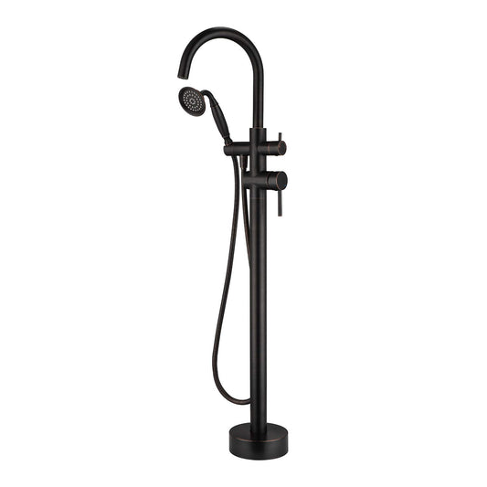 Tub Filler Freestanding Bathtub Faucet Brushed Gold Floor Mounted Brass Bathroom Tub Faucets with Hand Shower