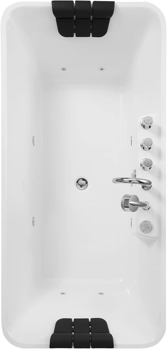 Empava 59-Inch White Freestanding Whirlpool Bathtub Rectangular with 8 Hydromassage Adjustable Water Jets