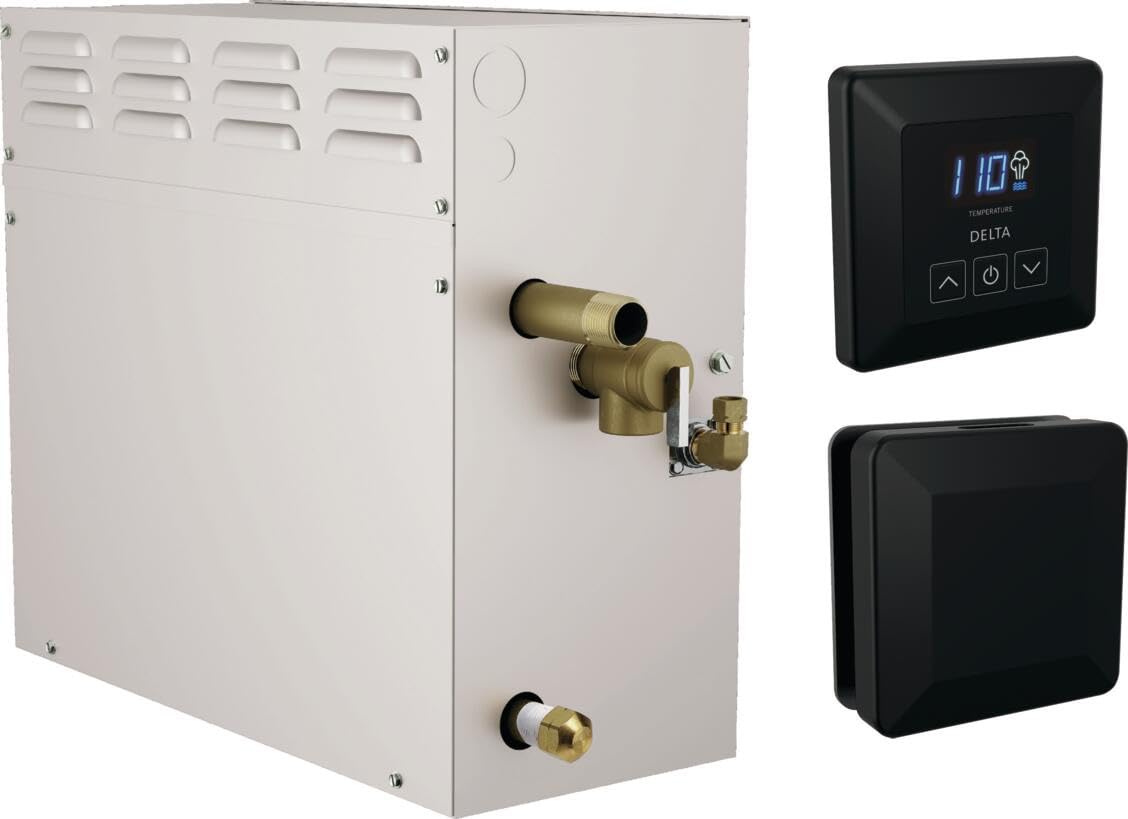Delta Faucet SimpleSteam 6kW Steam System Kit Chrome, Includes 6kW Steam System Generator, Square Digital System Control, Square Steam Head, Lumicoat Chrome 5P-EST06-PR