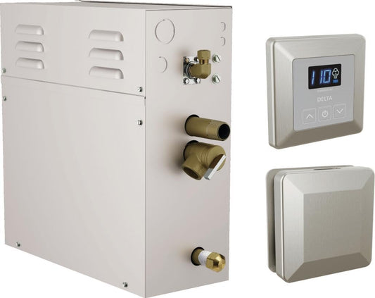 Delta Faucet SimpleSteam 6kW Steam System Kit Chrome, Includes 6kW Steam System Generator, Square Digital System Control, Square Steam Head, Lumicoat Chrome 5P-EST06-PR