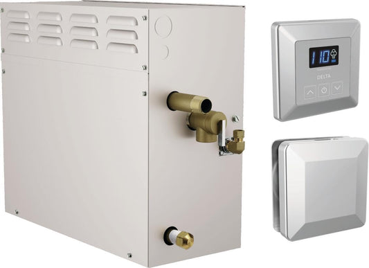 Delta Faucet SimpleSteam 6kW Steam System Kit Chrome, Includes 6kW Steam System Generator, Square Digital System Control, Square Steam Head, Lumicoat Chrome 5P-EST06-PR