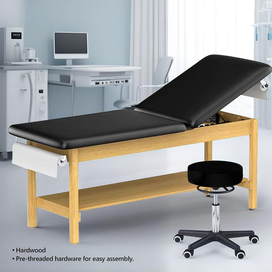 Helsevesen 30" Width Bariatric Treatment Table with Full Shelf and Paper Holder, Hardwood Medical Exam Table with Plain Shelf and Adjustable Backrest，500 lbs. (227 KG) ，72.5" x 30" x 31"