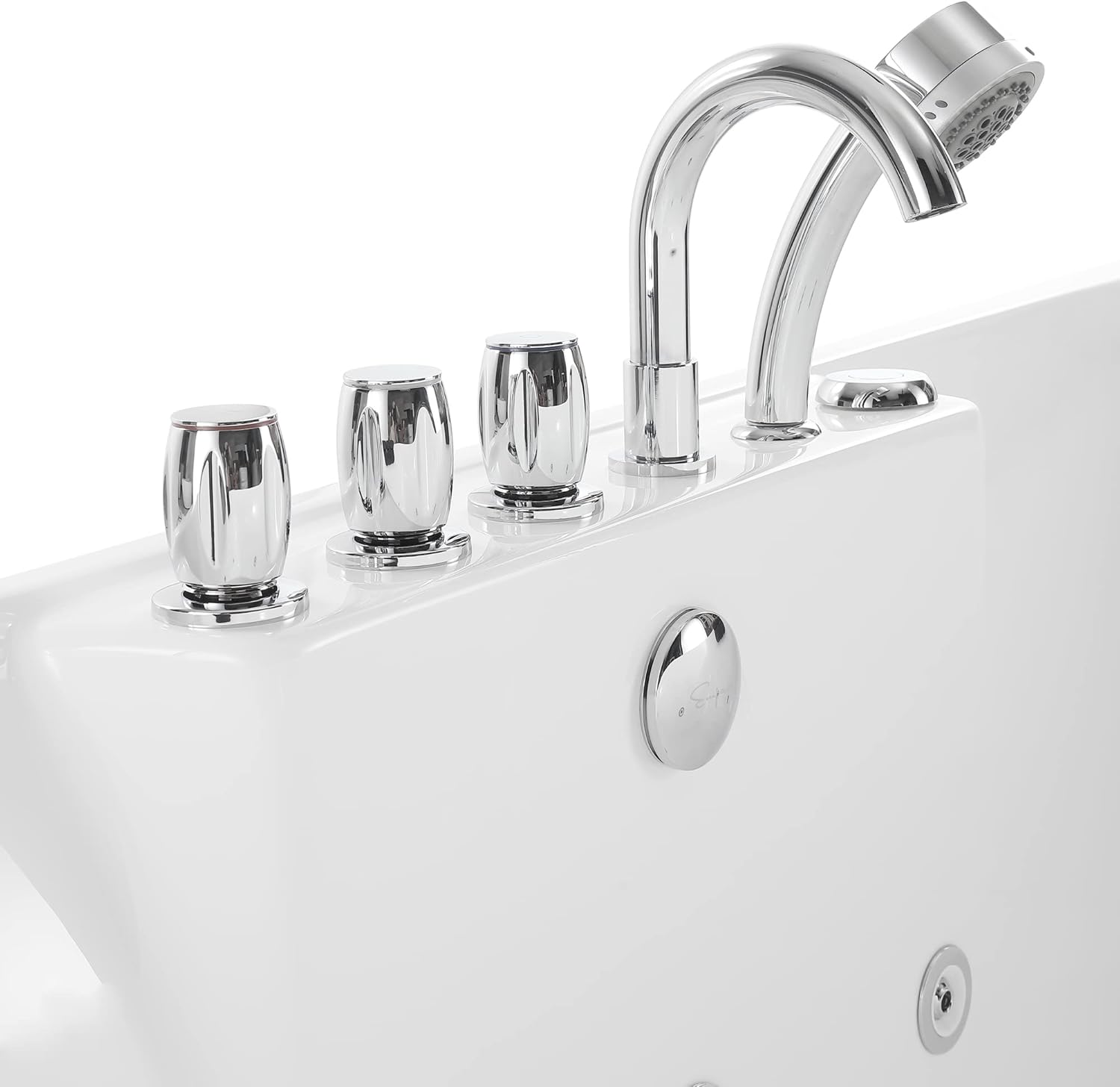 Empava 59-Inch White Freestanding Whirlpool Bathtub Rectangular with 8 Hydromassage Adjustable Water Jets