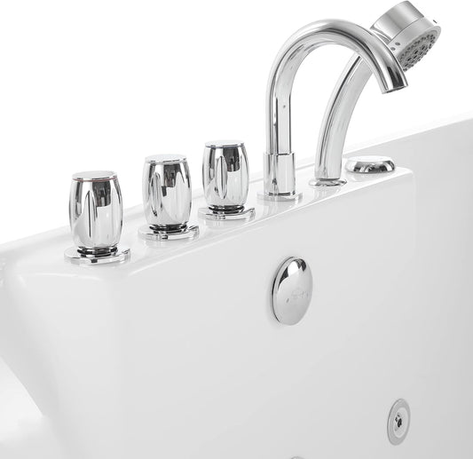 Empava 59-Inch White Freestanding Whirlpool Bathtub Rectangular with 8 Hydromassage Adjustable Water Jets