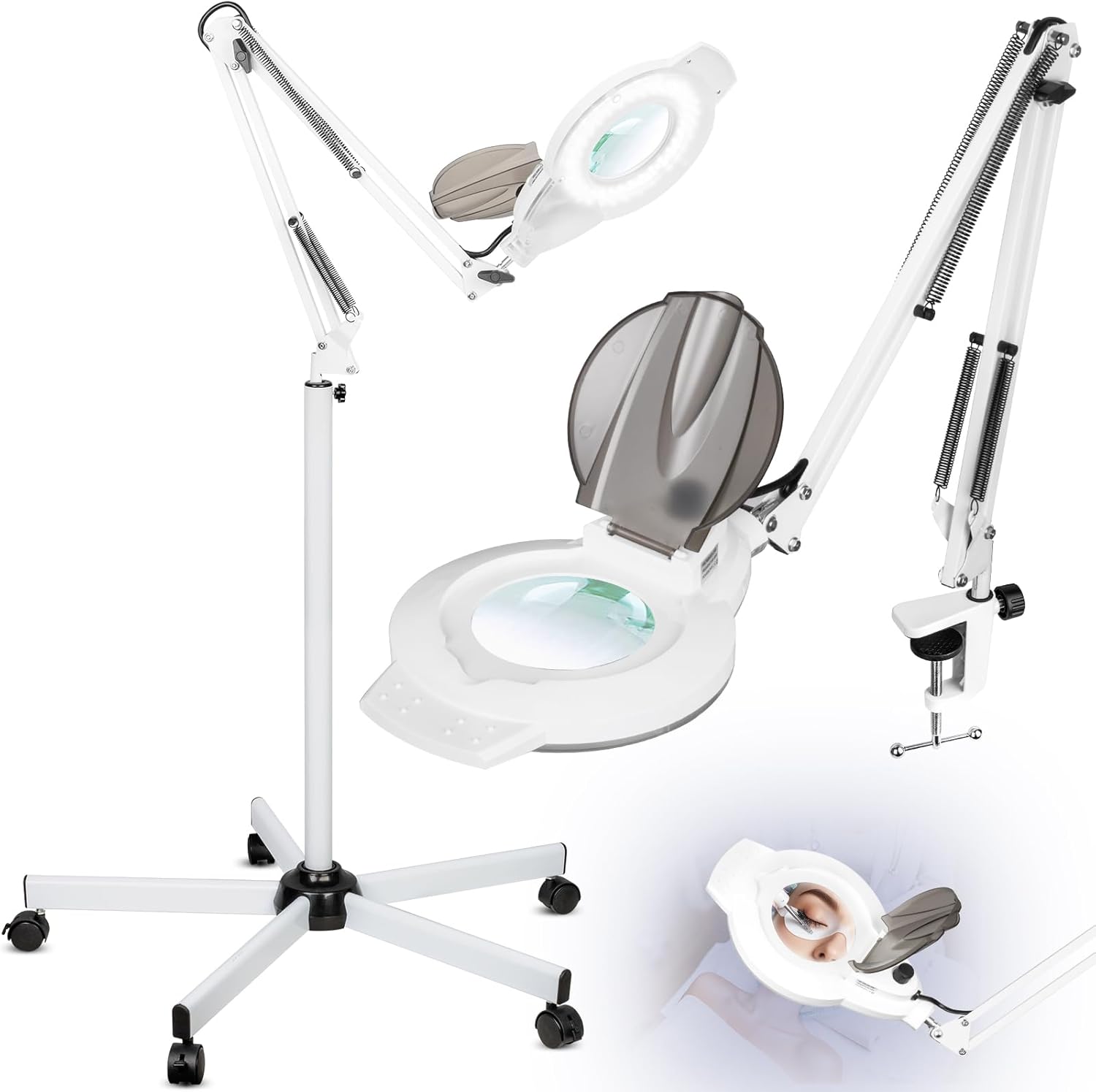 10X Magnifying Glass with Light and Stand, 2200 Lumens Dimmable Magnifying Floor Lamp, 2-in-1 Lighted Magnifier with 5 Wheels Rolling Base, Mag Lamp for Estheticians, Crafts, Reading, Facial