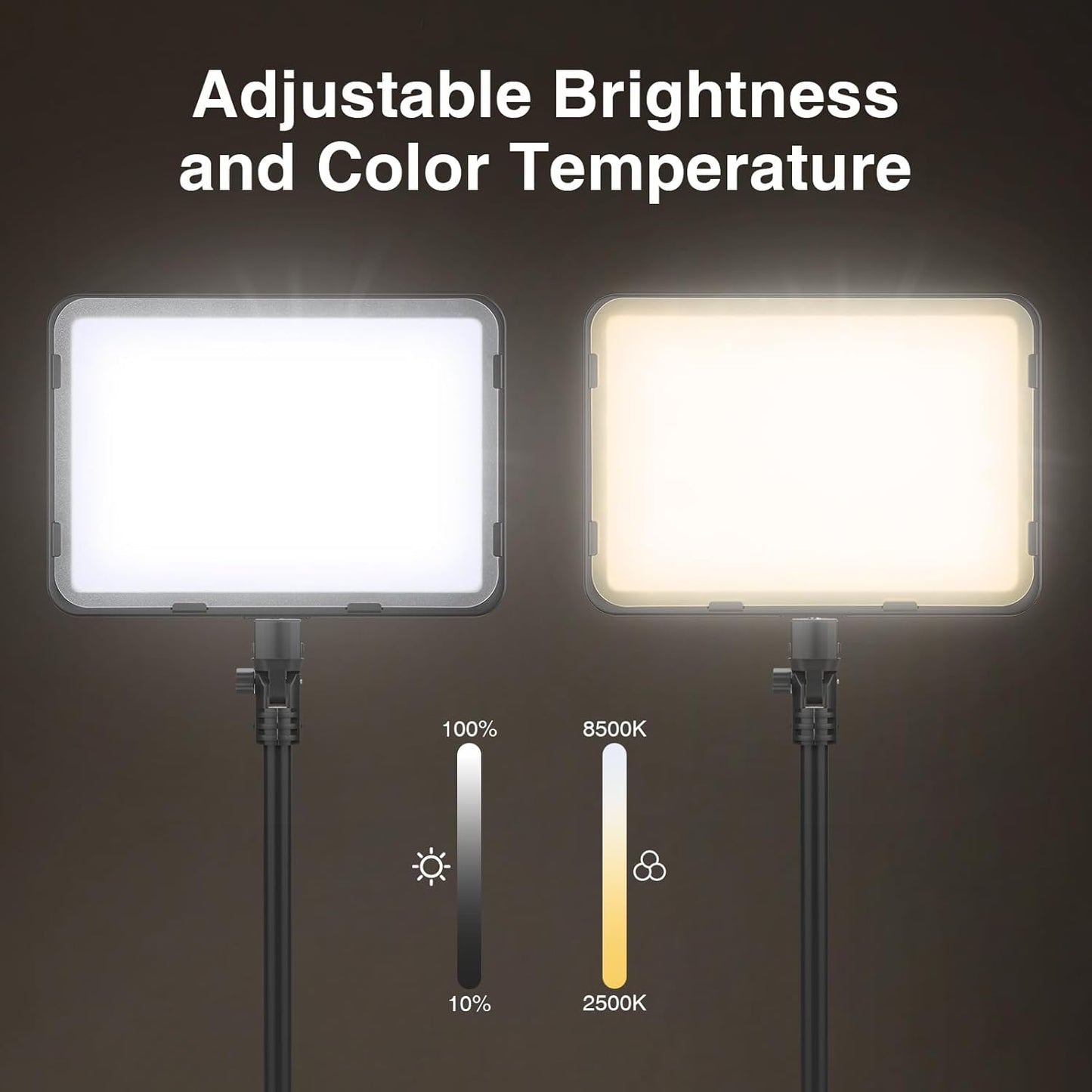 2 Pack LED Video Light with 63'' Tripod Stand, Kmasic 2500-8500K Dimmable Photography Lighting Kit,15W Soft Studio Lighting for Video Recording/Filming/Game Streaming/YouTube/Podcast, USB Charger