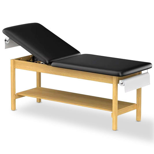 Helsevesen 30" Width Bariatric Treatment Table with Full Shelf and Paper Holder, Hardwood Medical Exam Table with Plain Shelf and Adjustable Backrest，500 lbs. (227 KG) ，72.5" x 30" x 31"