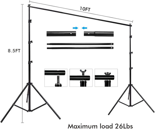 Photo Video Studio 10 x12ft 100% Cotton Muslin Chromakey Green Screen Backdrop with 8.5 x 10ft Stand Photography Background Support System Kit Clamp, Carry Bag
