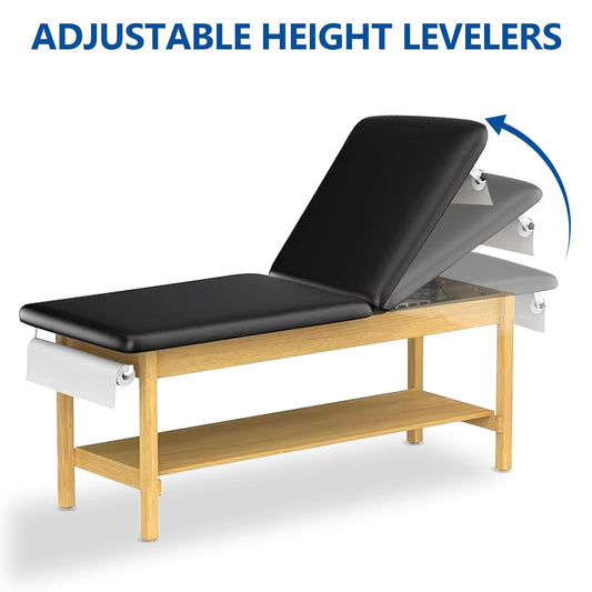 Helsevesen 30" Width Bariatric Treatment Table with Full Shelf and Paper Holder, Hardwood Medical Exam Table with Plain Shelf and Adjustable Backrest，500 lbs. (227 KG) ，72.5" x 30" x 31"