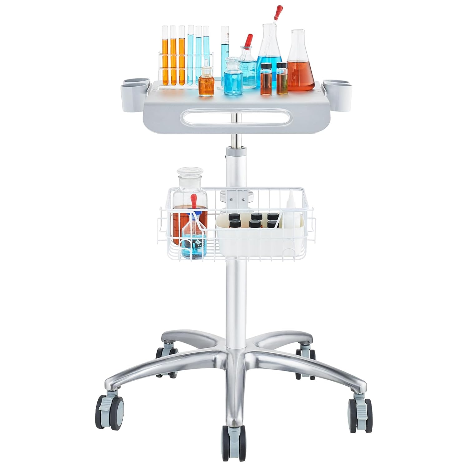VEVOR Medical Mobile Trolley With Wheels 29.5"-41.3" Height Adjustable Stainless Steel Dental Cart Rolling Desktop Lab With 16.5" 15.7" Large Tabletop