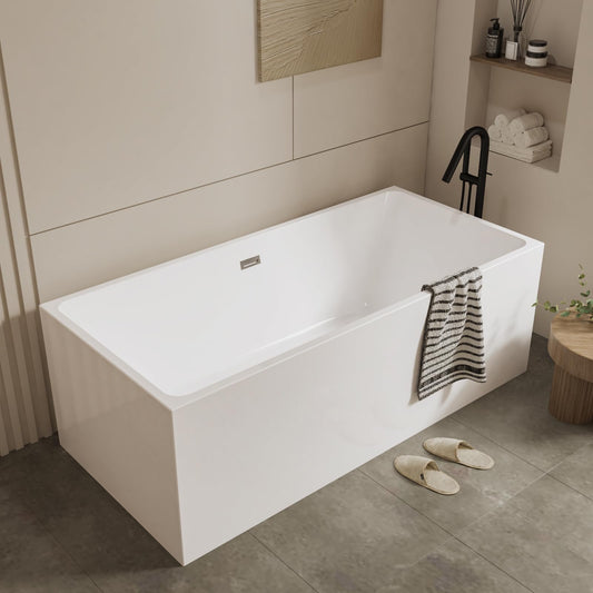 67" Modern Freestanding Bathtub,V Shape Freestanding Soaking Acrylic Bathtub,Unique Design Pleated Tub with Chrome Drain and Classic Slotted Overflow,Cupc Certified,Gloss White