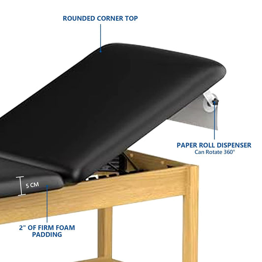 Helsevesen 30" Width Bariatric Treatment Table with Full Shelf and Paper Holder, Hardwood Medical Exam Table with Plain Shelf and Adjustable Backrest，500 lbs. (227 KG) ，72.5" x 30" x 31"