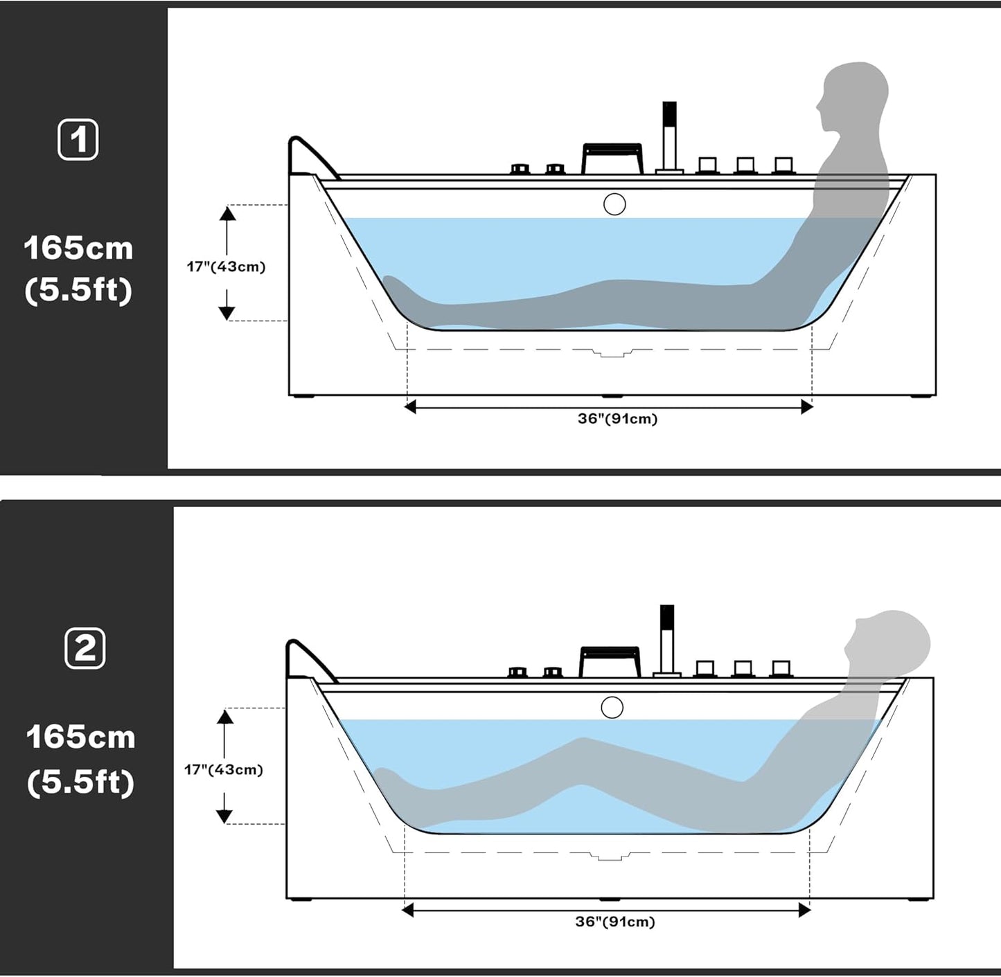 Empava 59 x 29" Whirlpool Tub,750W Acrylic Jetted Bathtub with 11 Jets,Hydromassage with Chromatherapy,3-Side Apron,58 Gallons,ETL Certified