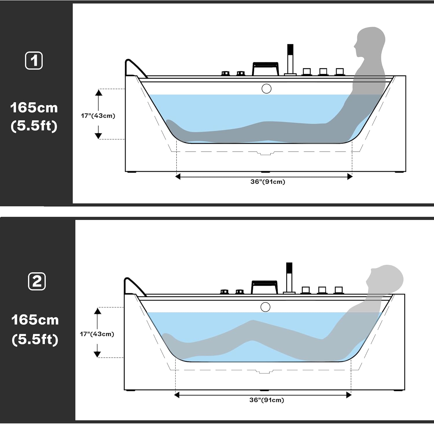 Empava 59 x 29" Whirlpool Tub,750W Acrylic Jetted Bathtub with 11 Jets,Hydromassage with Chromatherapy,3-Side Apron,58 Gallons,ETL Certified
