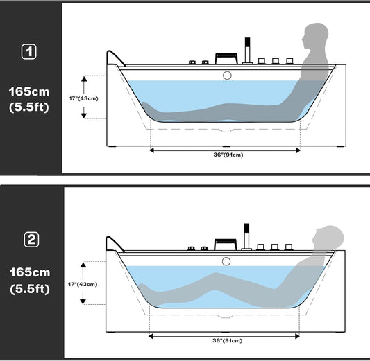 Empava 59 x 29" Whirlpool Tub,750W Acrylic Jetted Bathtub with 11 Jets,Hydromassage with Chromatherapy,3-Side Apron,58 Gallons,ETL Certified